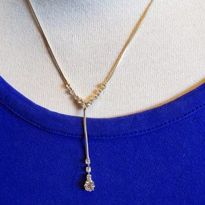 16" Silver Tone Rhinestone Drop Pendant Necklace